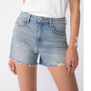 Unpublished Emma Raw Hem Distressed High Rise Light Wash Denim Jean Shorts - 27